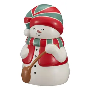 Holiday Time 73-Oz Snowman Glazed Earthenware Ceramic Treat Jar with Lid, Multicolor - Perfect for Festive Parties