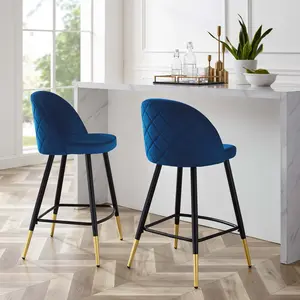 Modway Cordial Performance Velvet Counter Stools - Set of 2 in Navy