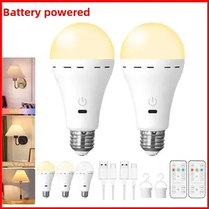 Bulb Battery Powered USB Rechargeable Bulb Light Source E27 Screw Base Three Colors + RGB Timer Dimmable Bulb Home Lighting Bedroom Optional with Remote Control