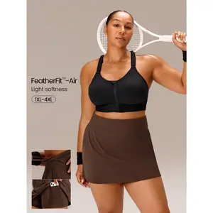 GLOWMODE Plus-Size FeatherFit-Air Ace The Day Buttery-Soft Sweat-Wicking Adjustable Elastic Waist Built-In Shorts Side Pockets Anti-Slip Grips A-Line Mini Skirt Light Support Low Impact Tennis Golf Pickleball Daily Active Wear