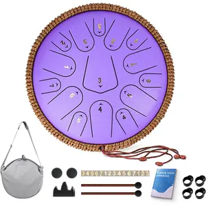 Steel Tongue Drum 13 Inch 15 Notes, C Major 432 Hz Handpan Drum for Adults, , and Beginners, Meditation , with  Book, Mallets and Carry Bag ()
