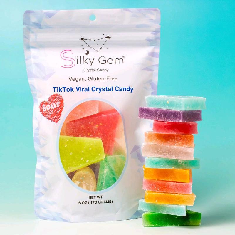 Silky Gem Sour Bites Crystal Candy 6 oz Bag Crunchy Outside Soft Inside Vegan Gluten-Free Nut-Free Assorted Fruit Flavors - Lemon Sour Powder