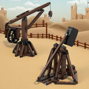 Medieval Siege Engine Building Set, Tower and Trebuchet Models, DIY Puzzle Kit, Moving Arm and Elevating Hook Design, Kids Toy Gift