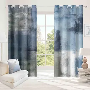 Dusty Blue Abstract Curtains Set Navy Grey Geometric Curtain Modern Chic Window Treatments Decorative for Farmhouse Living Room Bedroom Window 50% Darkening Curtain 53"W x 84"L (Pack of 2)