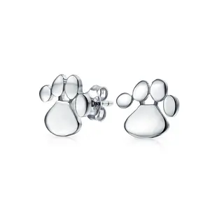BFF Animal Lover Pet Dog Cat Paw Print Stud Earrings Pendant Set .925 Sterling Silver