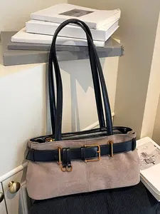 Niche retro contrast color design one-shoulder handbag, versatile one-shoulder underarm bag, light luxury style metal buckle suitable for daily commuting, shopping, Casual commuter bag