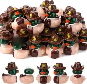 30 Pcs Mini Resin Mallard Ducks, Cowboy Hat Duck, Mallard Ducks with Cowboy Hat, Nature Birds Lovers Duck Hunting Decoration for Ducky Birthday Cowboy Party Favor Gift