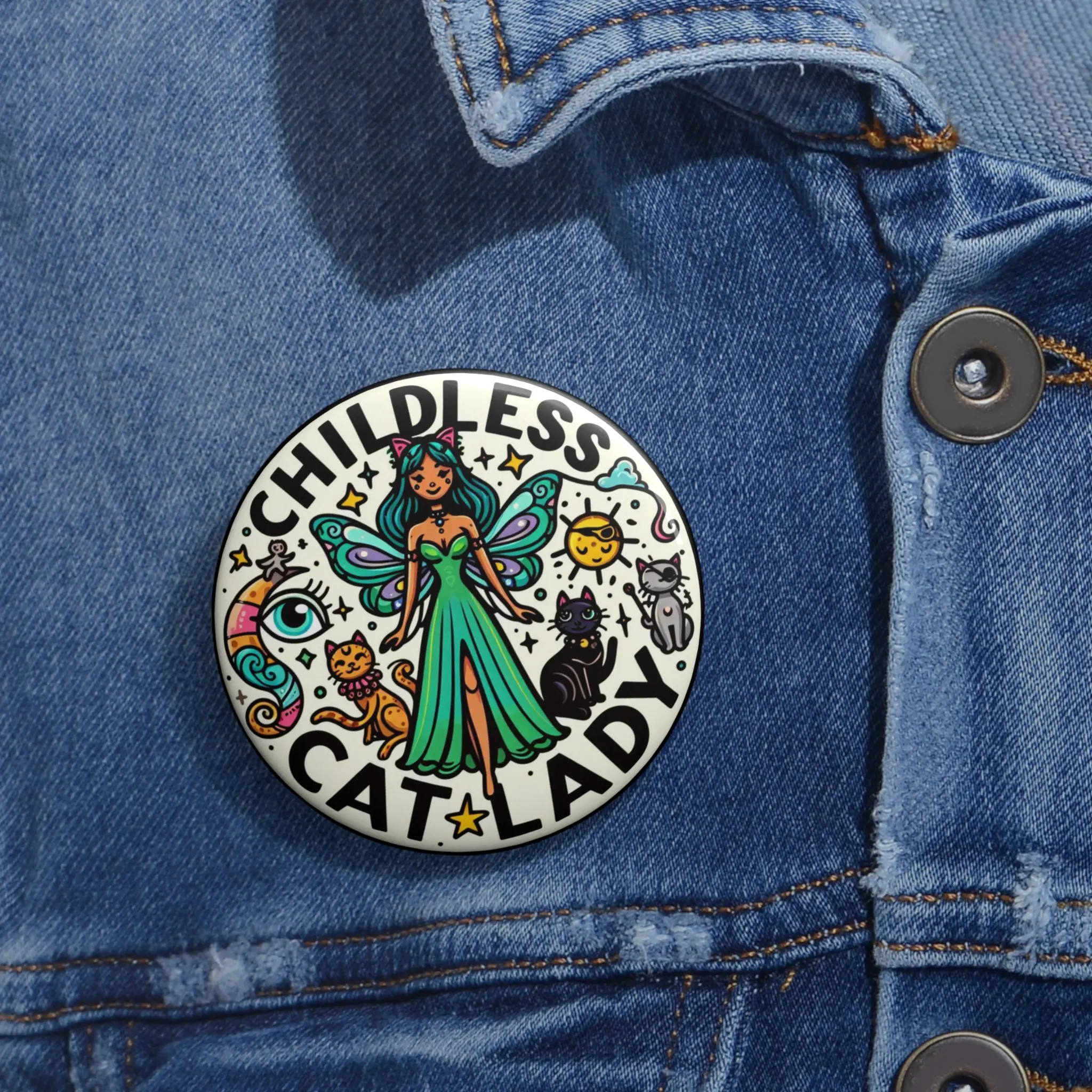 Fairy Cat Lady - Custom Pin Buttons