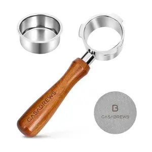 CASABREWS 51mm Portafilter - Wooden Barista Tool, Stainless Steel Coffee Filter, Espresso Accessories Kit for CASABREWS Compact Espresso Machines