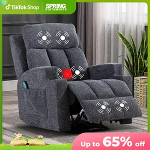 [SpringStatements]【Shipped in 2 Packages】 Manual Recliner Chair with Massage and Heat Ergonomic Overstuffed Breathable Fabric Reclining Chair with 2 Side Pockets, 2 Cup Holders, Remote Control, Living Room, Bedroom