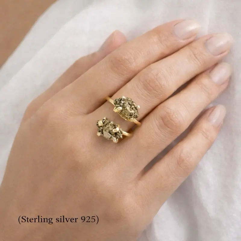 Double Pyrite Ring- Size 5-9 (Available in Sterling Silver 925 or Gold Plated)