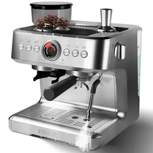Durable Stainless Steel Espresso Machine with Built-in Grinder, 20-Bar Pressure, Milk Frother Steam Wand, Compact Countertop Design, Silver Home Coffee Maker for Coffee Accessories & Espresso Tools