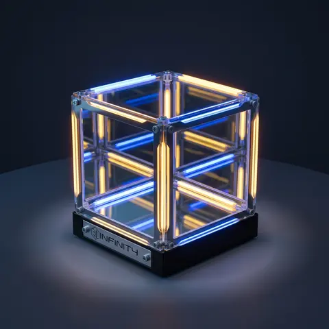 4D RGB Infinity Mirror Cube Light - Wireless Rechargeable 2000mAh Abyss Lamp, Touch Dimmable Sci-Fi LED Tunnel, Accent Lighting Led Mood Light for Bedroom, Quirky Unique Cool Gifts (Room Accessories)