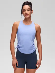 CRZ YOGA Pima Cotton Ruched Side Tank Tops for Women - Workout Athletic Casual Racerback Crewneck Loose Sleeveless Shirts