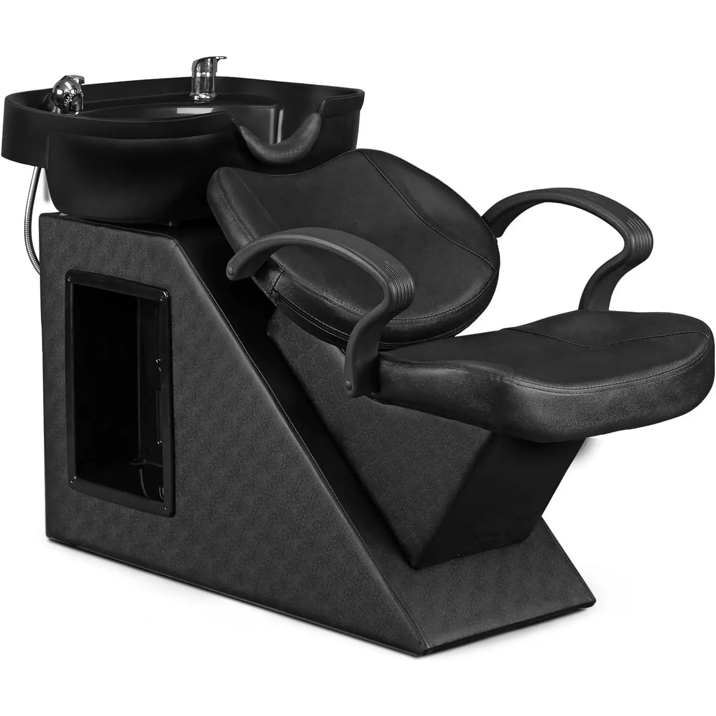 OmySalon Commercial Barber-Style Sit-Down Salon Shampoo Bowl and Chair Set, ABS Shampoo Basin Backwash Unit Station for Beauty Spa, Black, Barber-Style Salon Furniture, Sit-Down Salon Furniture