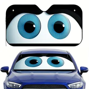 1pc Fashionable Big Eyes Print Car Sunshade with 4 Suction Cups - Foldable Front Windshield Cover for Cars, SUVs, Trucks - Heat & Glare Reduction, Stylish Car Interior Accessories for Men & Women, Sun Visor for Car, Suv Windshield Cover