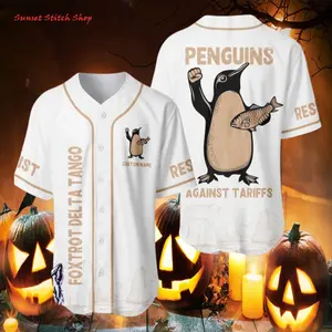 Political Statement Style / Lightweight Breathable Polyester / For Protesters & Activists / Penguins Against Tariffs Baseball Jersey / Political Rallies, Awareness Events / #PoliticalShirt #ProtestJersey #AntiTariff