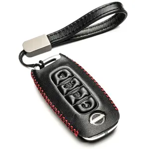 Vitodeco Genuine Leather Smart Key Fob Case Compatible with Nissan Sentra, Versa, Rogue, Pathfinder, Murano, Kicks, Ariya, Armada (2022-2026 Models) - Remote Start Button