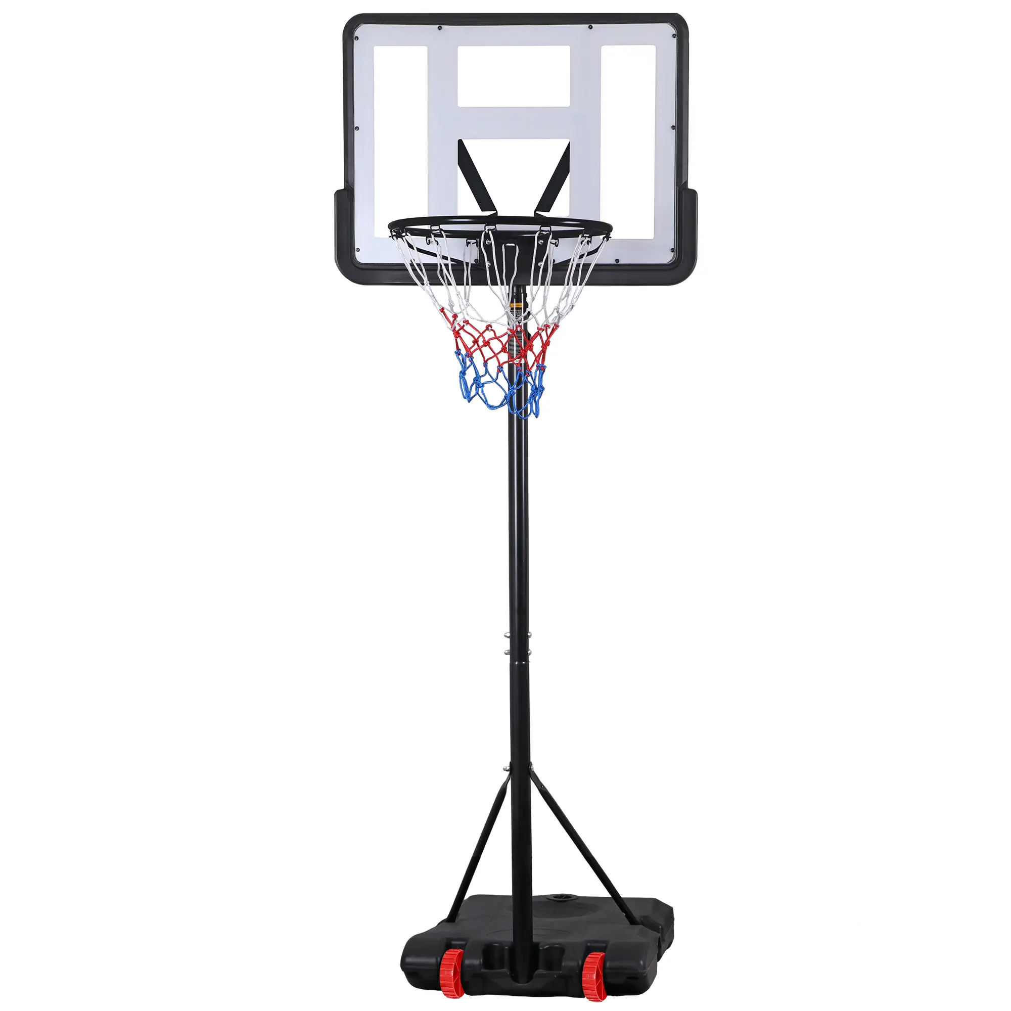 Adjustable Basketball Hoop System for Kids Adults, 5.6-7.6ft Collapsible Goal with Metal Frame and 31.8" PVC Board for Outdoor Play, Features Transport Wheels for Stability and Easy Assembly, Kids Outdoor Play, Unisex