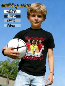 Ronaldo Football Theme Short Sleeve T-Shirt, Style Print, Boys' Personalized Tee, Cristiano Ronaldo Memorial Edition
