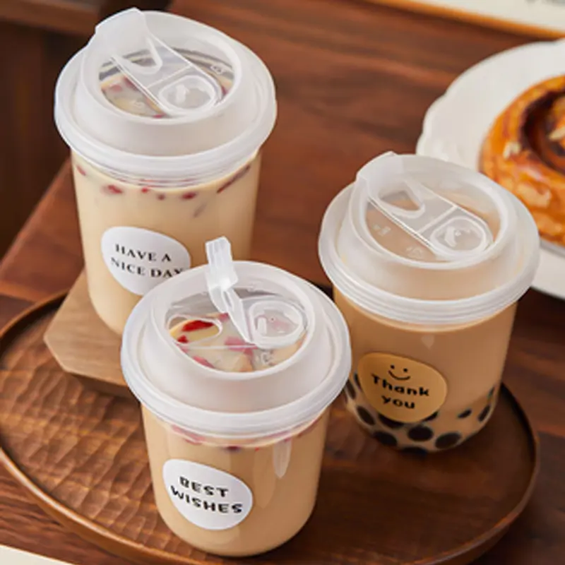 20 Sets Transparent New Model Disposable Plastic Coffee Cups with Sip Lids & Straws - 15oz Heavy-Duty Heat-Safe PET, Leakproof, Durable - 20 Pcs Iced Coffee Cups for Cafés, Drink Shops