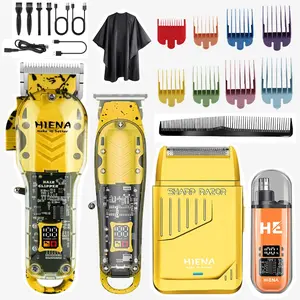 Men's electric hair clipper set, Cordless clippers set, cordless barber scissors with LED display, including shaver, body design, sharp cutting performance, 7000 rpm, suitable for home and salon use, men's gift, Barber Equipment