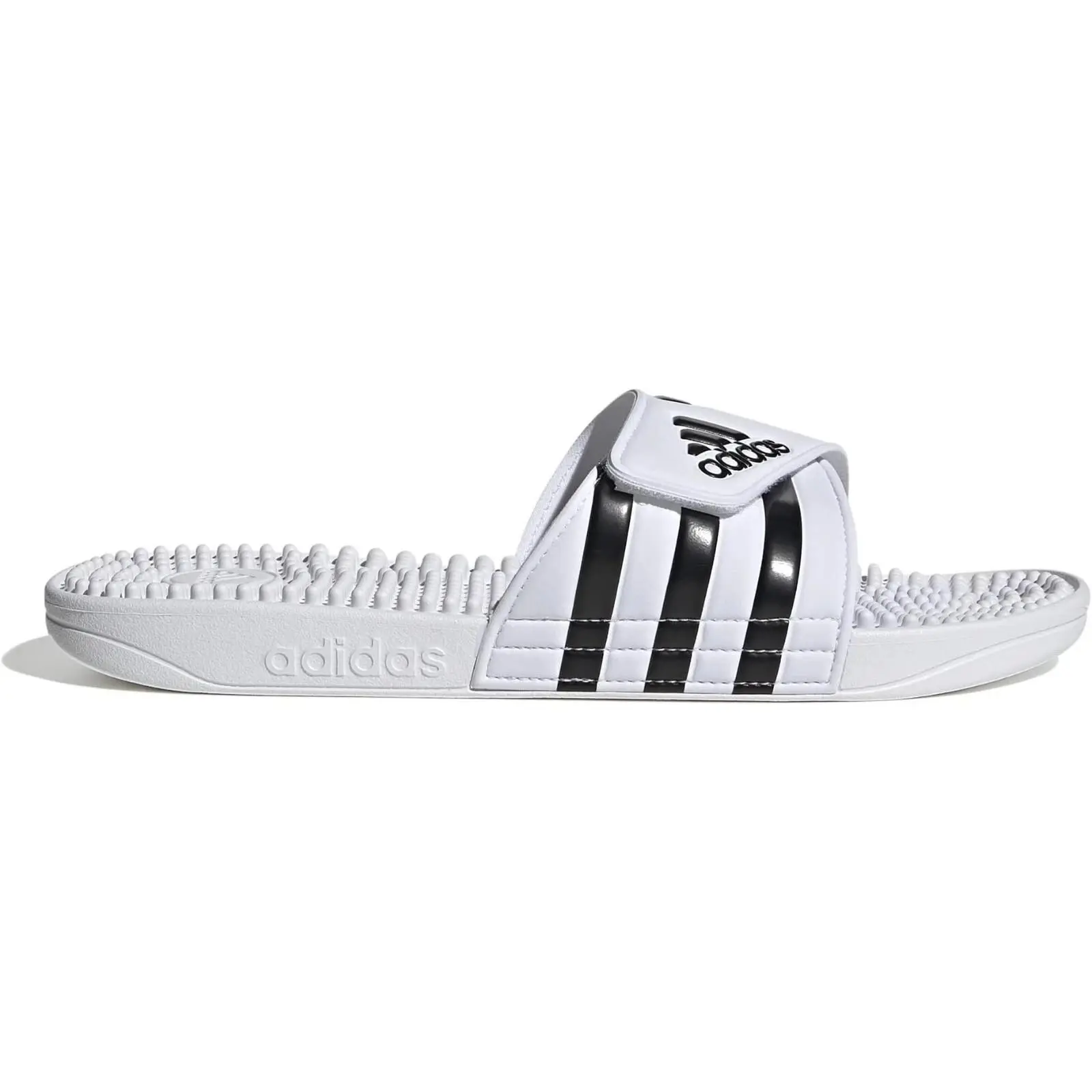 NWB Adidas Adissage White Black Stripe Adjustable Strap Multi F35573 Sz 18
