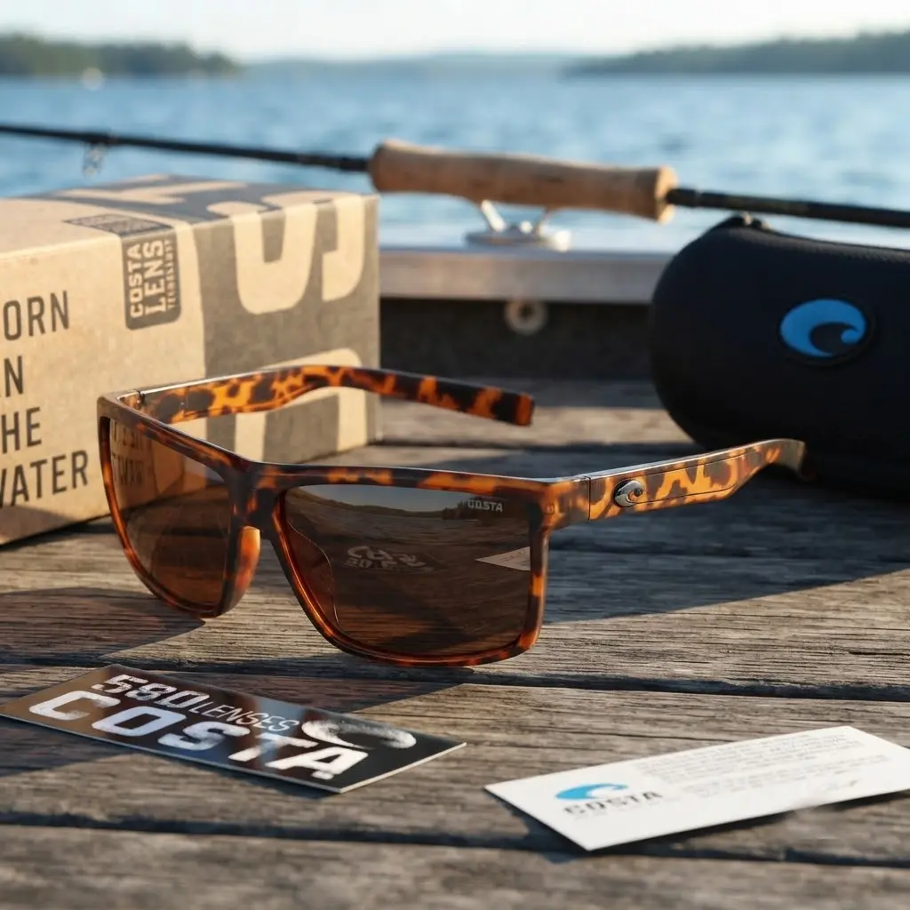 Costa Del Mar Men's UV400 Polarized Sunglasses, Clear Square Frame with Blue Mirror Lens for Outdoor Sports, Fishing & Driving