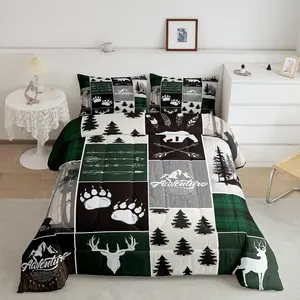 Bear Designer Comforter Set,Wild Animal Comforter,Rustic Cabin Country Luxury Twin Size Bedding Set,Breathable Nature Wildlife Bear Duvet Set