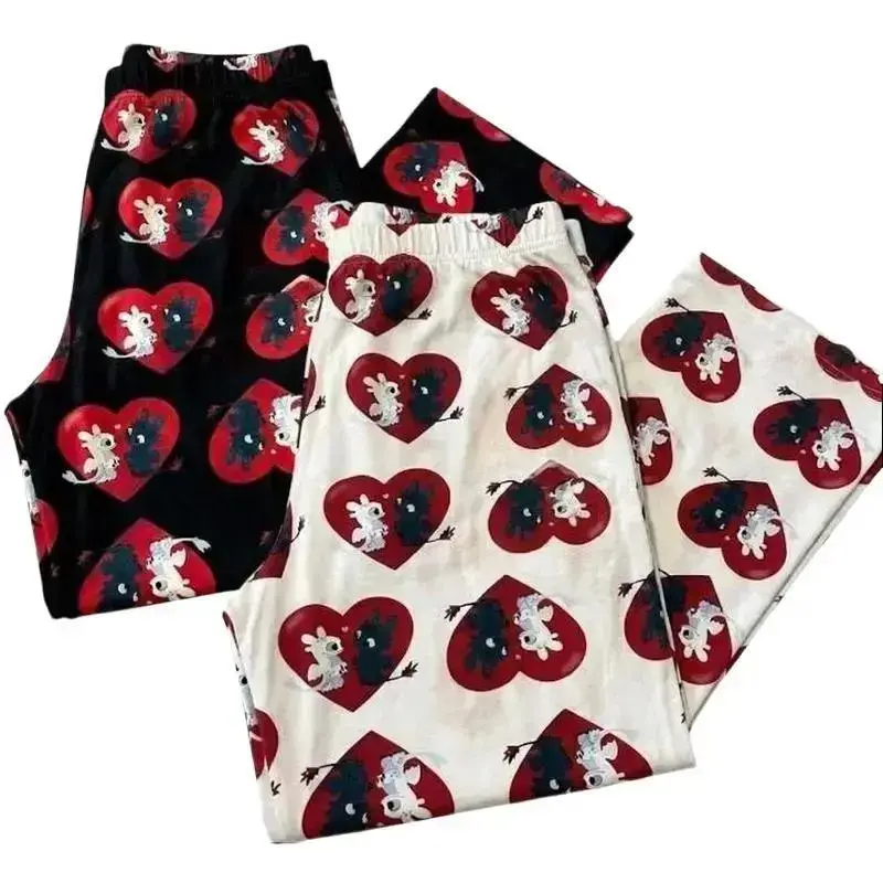 Toothless & Light Fury Valentine Pajama Pants | Matching Couple Loungewear | Heart Print His & Hers Gift