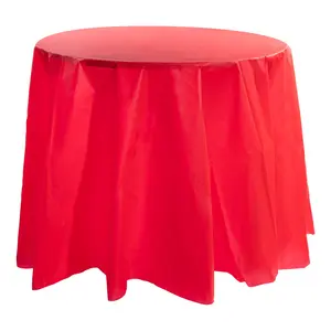Red Round Disposable Plastic Tablecloths (84")