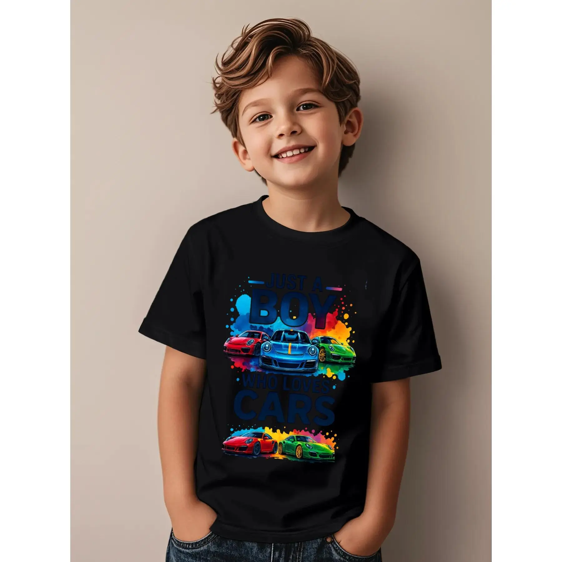 just a boy who loves cars Funny Awesome Graphic Kid T-Shirt Cute Kid T Shirts Trending Tees Tops for Kid