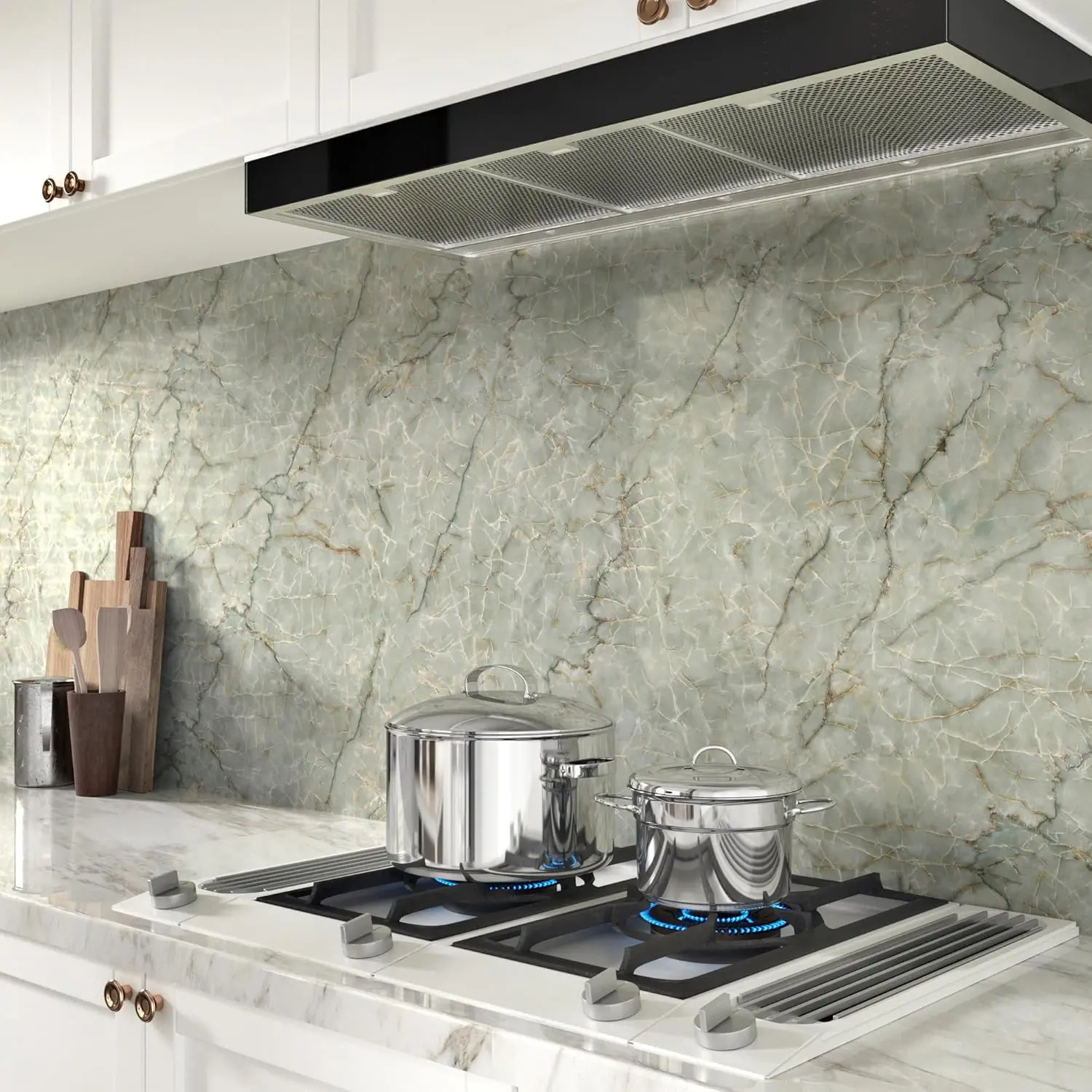 Green Marble Contact Paper for Countertops, Waterproof Peel and Stick Decorative Vinyl Wallpaper for Kitchen Cabinets, Tabletops & Backsplash, 15.8" x 78.7"