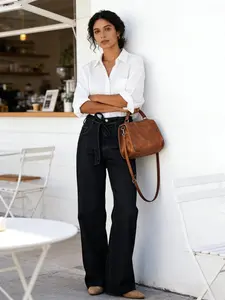 Women's Pants Waist Tie Elegant Wide Leg Denim Pants Wide Leg Pants baggy jeans