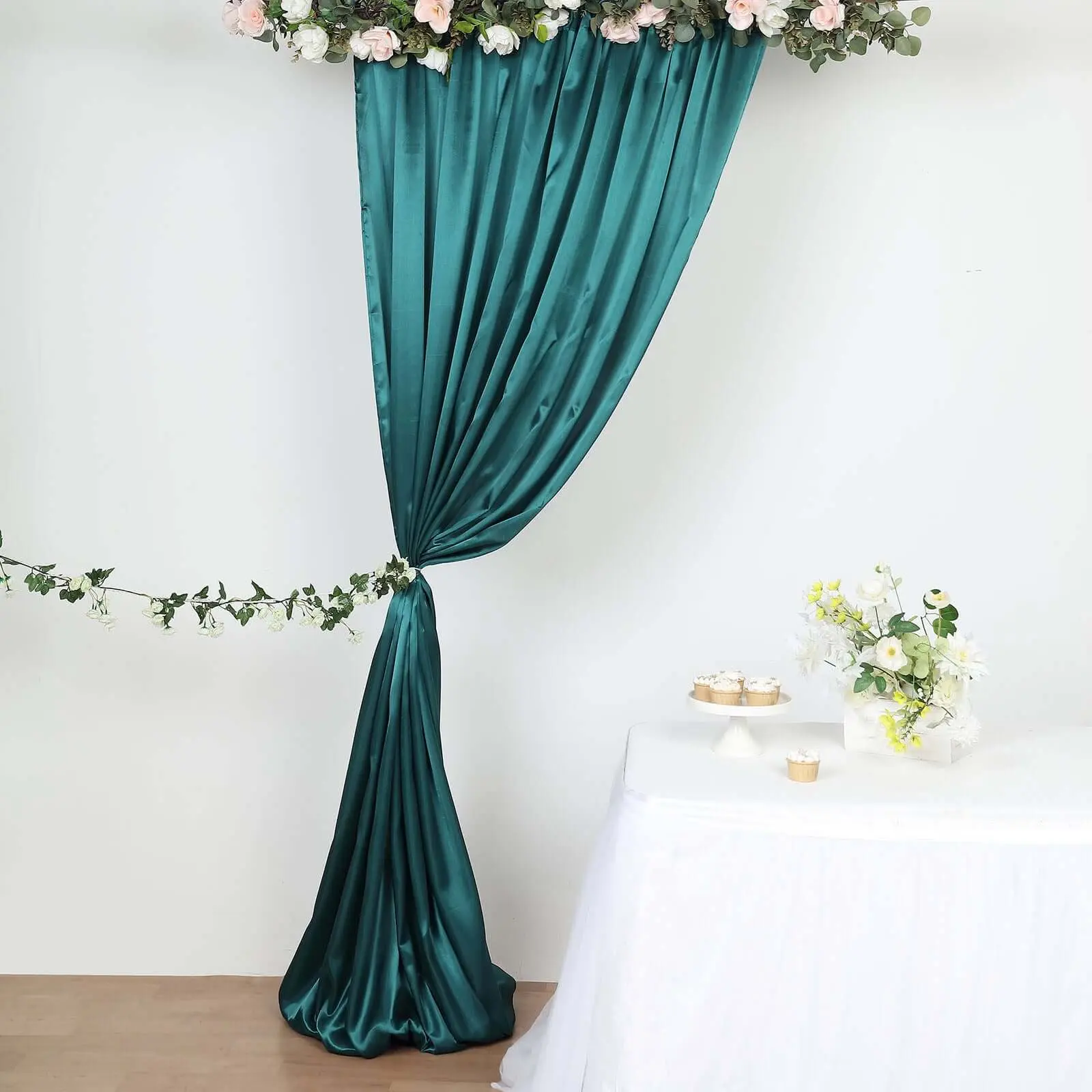 Peacock Teal Satin Backdrop Drape Window Curtain - 8ftx10ft Wall Hanging, Photo Booth Event Divider Panel, Indoor Backdrops for Party Decor, Halloween Ideas, Thanksgiving Decorations
