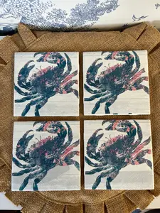 Blue Crab Beach Summer Tile Coasters, home decor