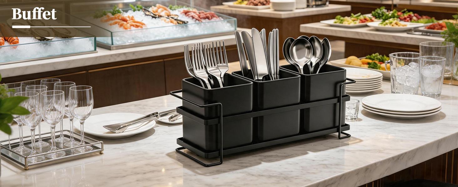 San Dream Kitchen Utensil Holder, Multi‑Compartment Black Metal Utensil Storage Caddy, Large Capacity Cooking Tool Organizer for Kitchen Countertop