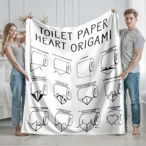 1 piece Step-by-step guide to folding toilet paper into a heart shape: themed flannel blanket - Flannel blanket with modern design, suitable for sofas and beds, all-season use, super soft and comfortable, digitally printed pattern, 100% polyester
