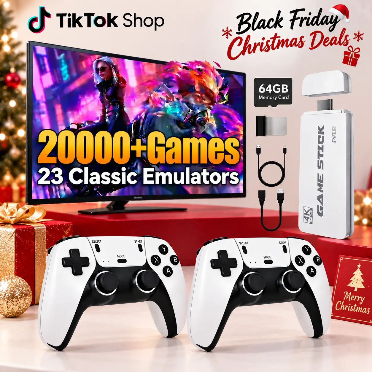 ZORP Retro Game Console for TV, 4K HDMI Game Stick with Built-in Games, 2 Wireless Controllers, Plug & Play, Home Entertainment Gaming System,Halloween Christmas New Year Gift