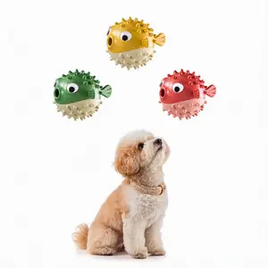 Puffer Fish Squeaky Dog Chew Toy - Interactive Treat Dispenser Puzzle Toy, Durable TPR Teeth Cleaning Ball for Aggressive Chewers, Boredom Relief & Mental Stimulation for Puppies Small Medium Dogs