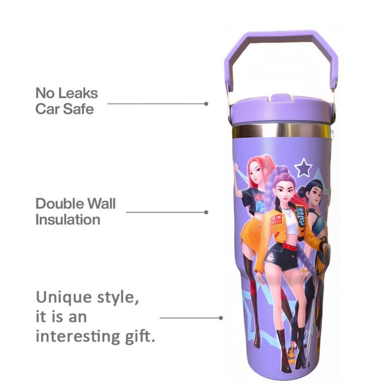 K-Pop Ghost Hunter Themed Vacuum Insulated Tumbler, Reusable with Lid & Straw, Suitable for Travel, Work, School & Daily Coffee, Ideal Halloween/Christmas Gifts for Teens & Pop Culture Fans