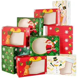 24PCS Christmas Cookie Boxes for Gift Giving, 8.75" x 5.75" x 2.75" Xmas Holiday Bakery Treat Boxes with Window, Kraft Cookie Tin Containers Box for Baked Goods, Cupcake, Pastry, Candy, Doughnut