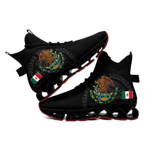 Men's Mexico Flag Eagle Print Lace Up High Top Sneakers, Running Sports Footwear, Athletic Running Trainers, Casual Comfortable Sports Running Shoes, All-match Round Toe Athletic Shoes for Training & Daily Wear, Versatile Athletic Footwear, Closed