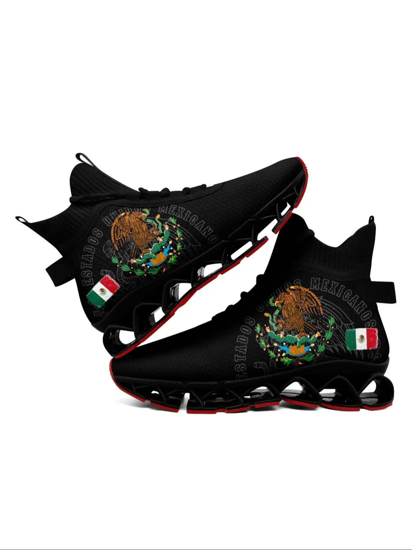 Men's Mexico Flag Eagle Print Lace Up High Top Sneakers, Knitted Running Shoes, Shoes for Men, Sneakers for Men, Casual Comfortable Sports Running Sh