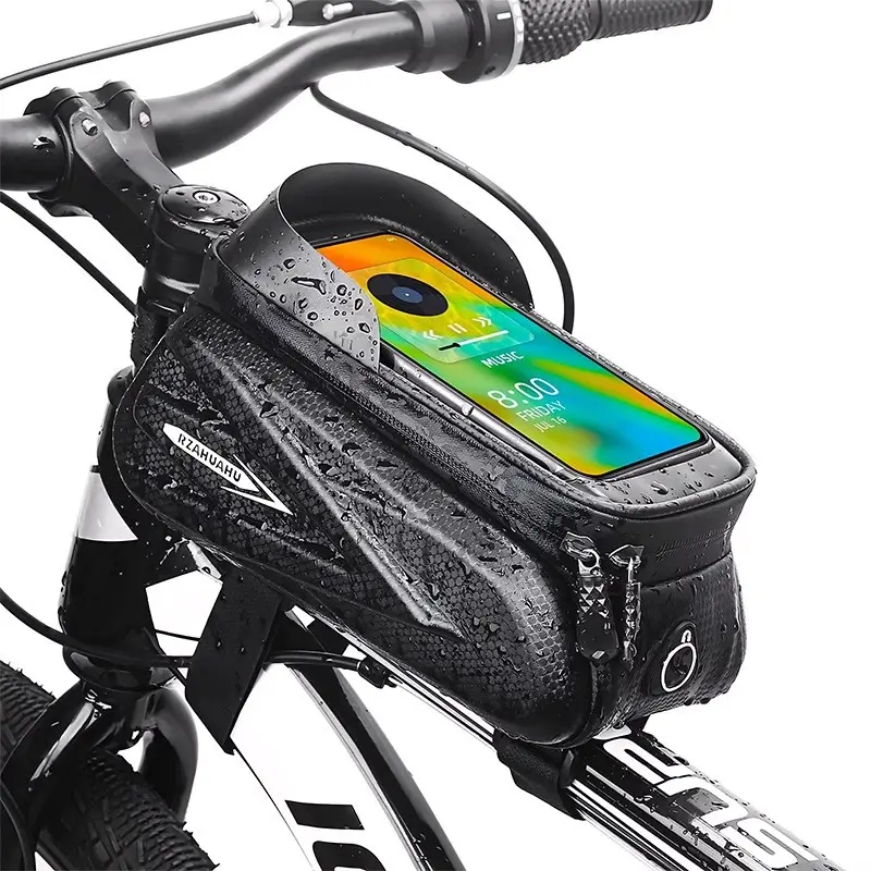 Bike Frame Bag, Waterproof Hard Shell Top Tube Bag with Touch-Screen Phone Holder, Large Capacity Bicycle Saddle Bag for Mountain & Road Bikes, Cycling Accessories for Men & Women