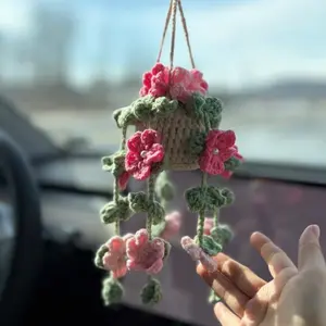 Crochet Hanging Plant for Car, Crochet Flower, Crochet Pothos, Car Mirror Hanging Accessories, Crochet Monstera Plant, Gift for Mom