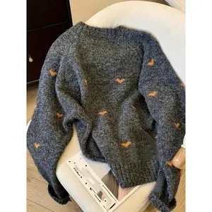 Women’s comfortable heart-shaped sweater, long-sleeved pullover with a crew neckline, autumn and winter casual fashionable knitwear GARMENTARY
