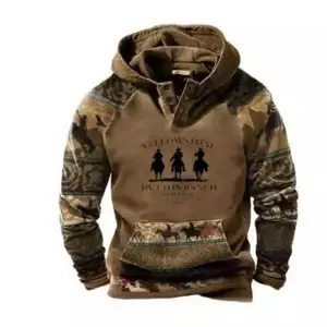 New Casual Trendy Sweatshirt Hoodie Retro Comfortable Stylish Printed Men's Long Sleeve European and American Streetwear Menswear Tops Pullover Wetsuit