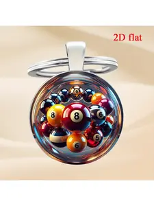1pc Vibrant Billiards Time Faux Gemstone Keychain, Colorful Design Glass Keychain, Keychain Pendant, Suitable as a Gift for Friends and Family, Halloween, Christmas, Thanksgiving and Other Festival Gifts