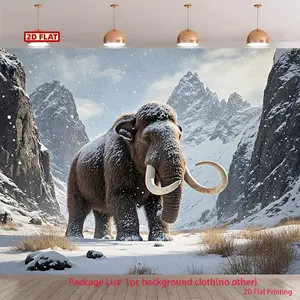 2D Flat Products, - Lonely Mammoth Banner Background in Icy Prehistoric Landscape, Printing - Background Cloth Cloth, Suitable for Photography, Studio Background Cloth, Party Decoration,